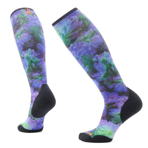 Womens  Women's Ski Electric Lotus Print Over The Calf Socks Black